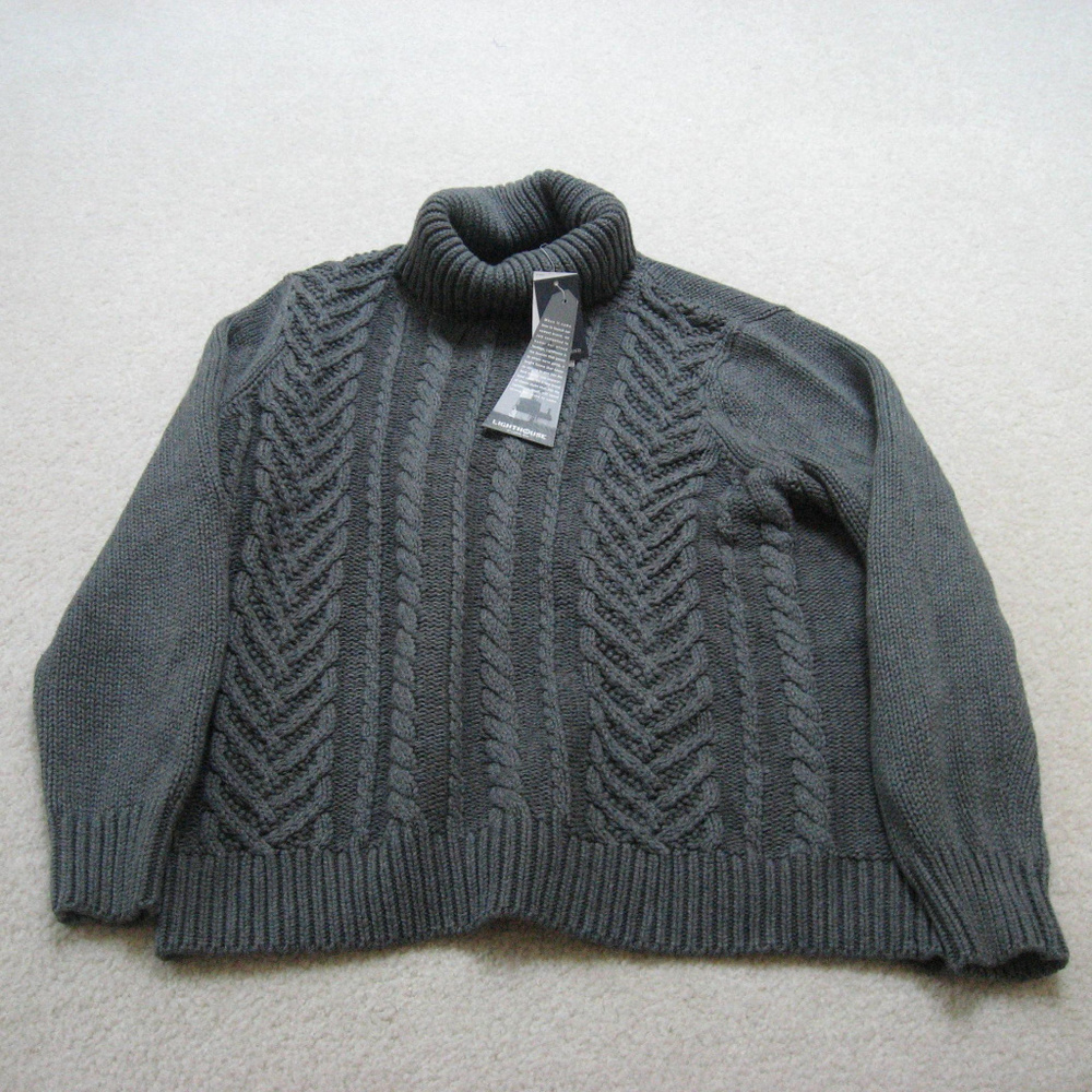 Women's Plus Lands' End Grey Cable Stitch Sweater